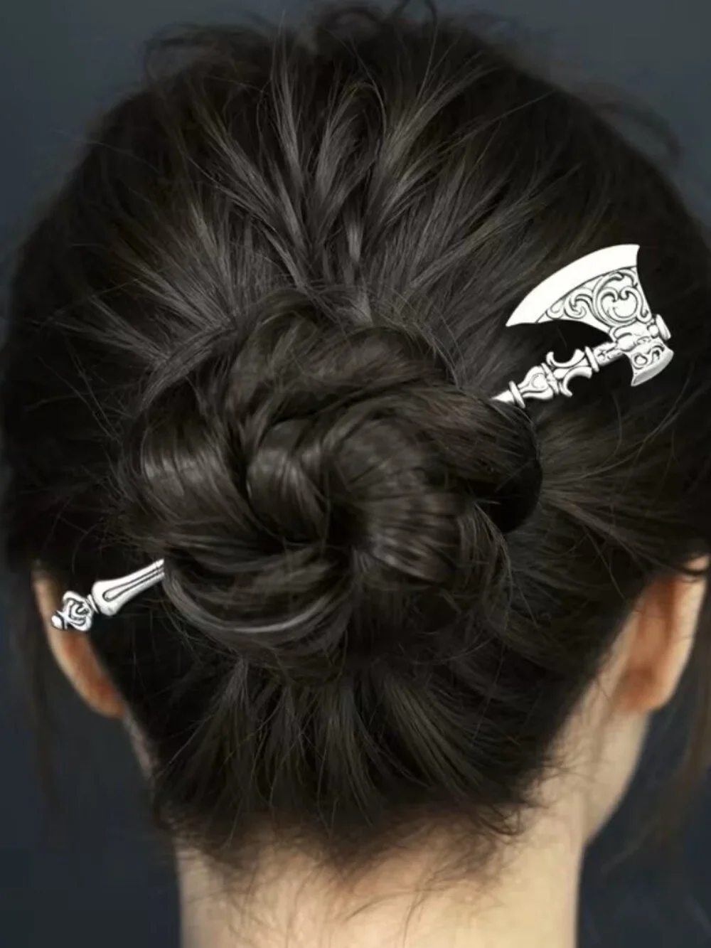 Viking Axe Hairpin Metal Engraved Hair Stick Dark Gothic Hair Accessory Z365